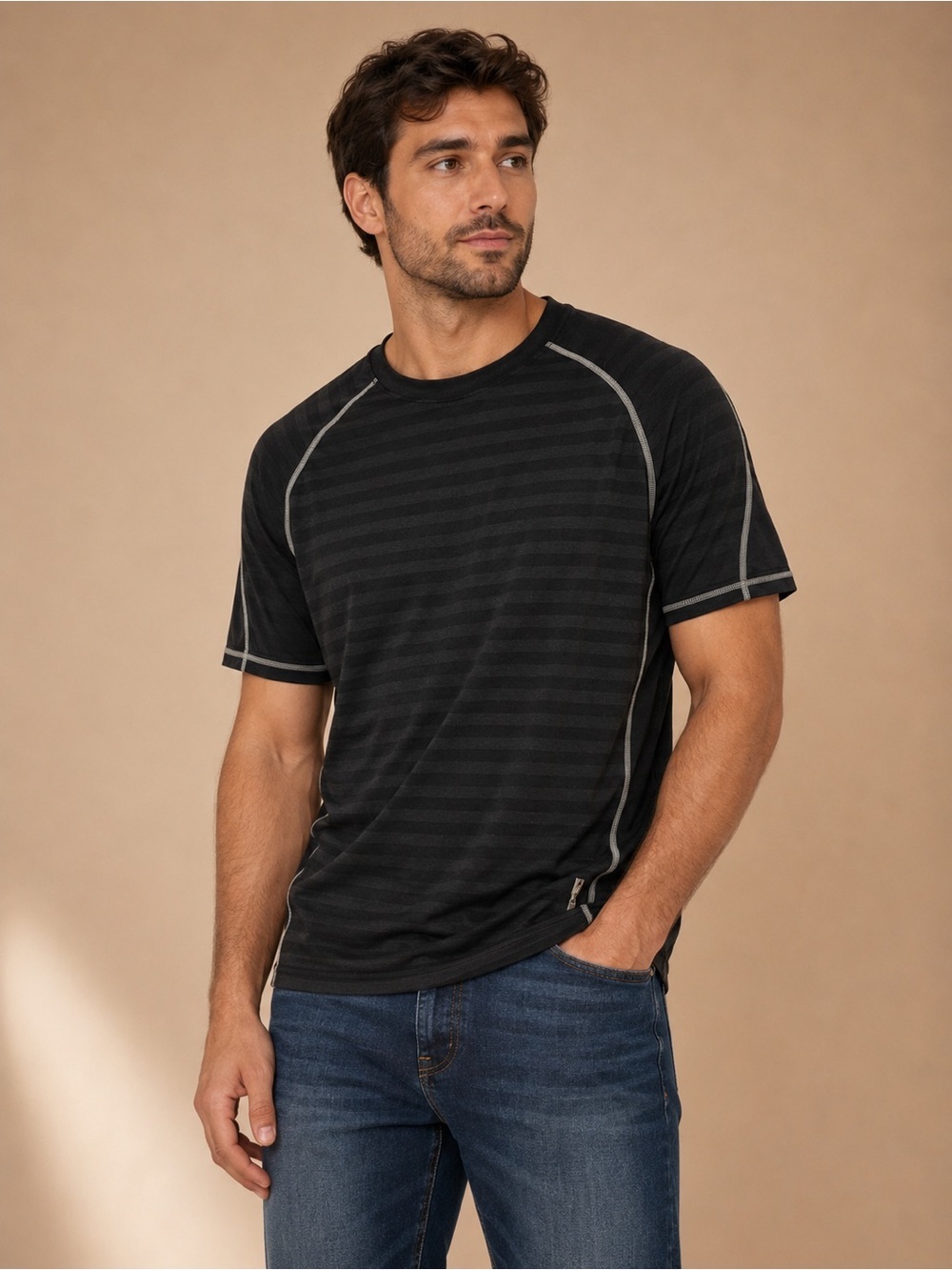 Avalanche Men's Black Short Sleeve Crewneck Tee with Contrast Stitching L